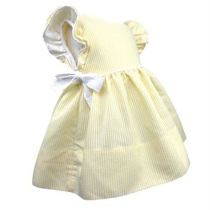 Vintage Alexis brand yellow pinstripe flutter sleeve spring dress, marked 12 mo